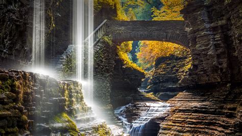 Watkins Glen State Park waterfall canyon in Upstate New York, USA ...