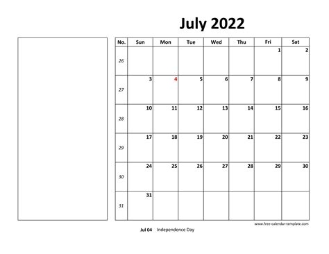 Printable Monthly Calendar July 2022