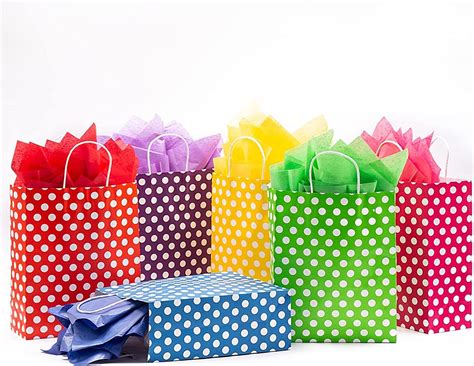 RanGit Bhumi Gift Bags - 24 pcs Polka Dots Paper Bags, 8x4x10 inches ...