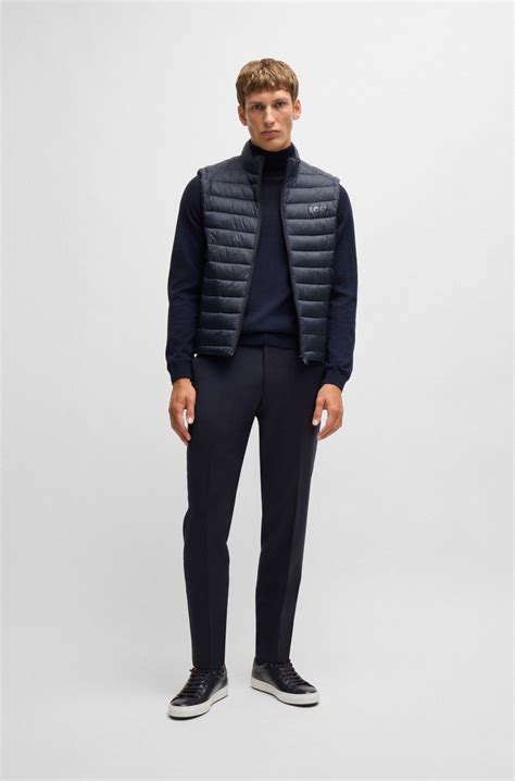 BOSS - Packable gilet with tonal logo - Dark Blue