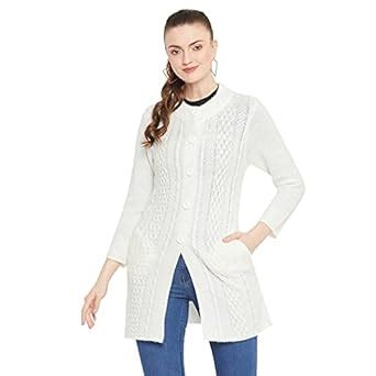 Buy Zigo White Self Design Long Sleeves Longline Cardigan Sweater ...