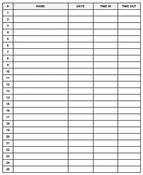 Editable Sign In Sheet Printable