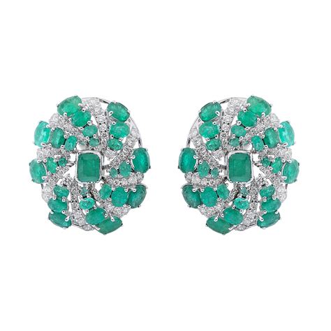 Emerald Oval Stud Earrings by Mohar Fine Jewellery