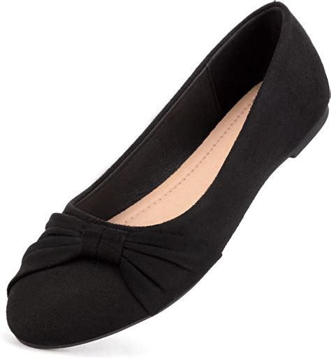 MaxMuxun Women's Black Flats Shoes Faux Suede Round Toe Ballet Dressy ...