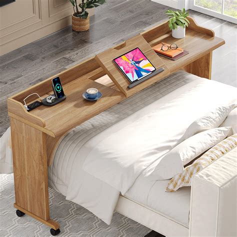 Amazon.com: Arlopu Overbed Table with 360° Wheels, Queen Size Mobile ...