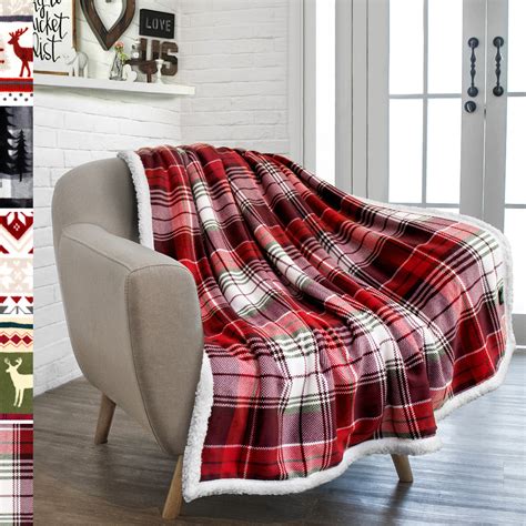 PAVILIA Christmas Plaid Blanket | Sherpa Fleece Flannel Throw Blanket | Christmas Plaid Warm ...
