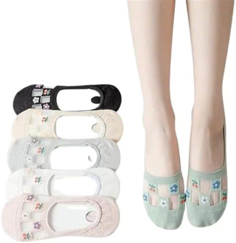 WKLOUYHE Women's 5 Pairs Sheer Floral Cutecore Flat Socks Thin ...