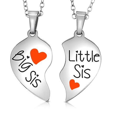 Peora Women's 2 Piece Heart Halves Matching Big-Little Sis Necklace Set ...