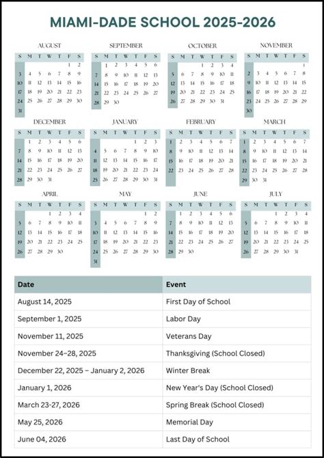 Miami-Dade School Calendar 2025-2026 (Dates)