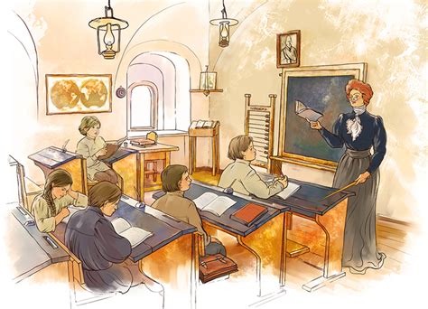 Иллюстрация Урок в земской школе в стиле книжная графика