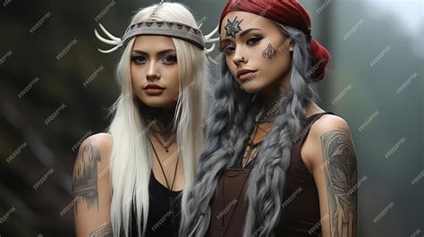 Premium AI Image | Beautiful young longhaired girls with tattoos ...