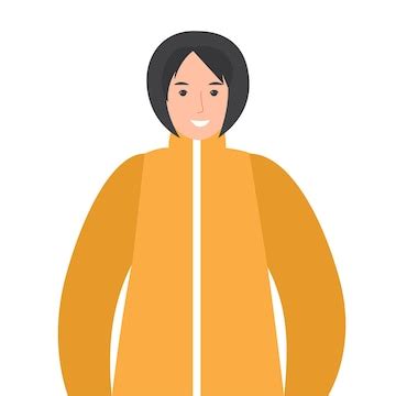 Vector illustration of a woman in a yellow winter coat with a hood ...