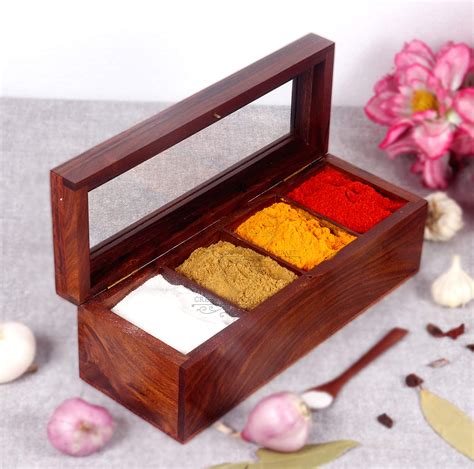 KARAFT WILA Wooden Hexagon Spice Box for Spice Storage - Wooden Masala ...