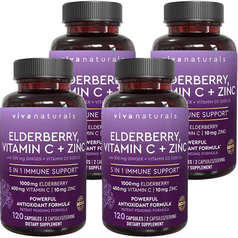 Viva Naturals Elderberry, Vitamin C + Zinc 5 in 1 Immunity Supplement