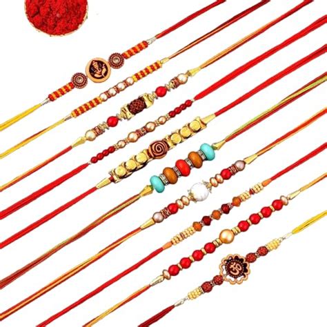 Navkar Crafts Multicolor Pack of 10 Dora Rakhi Set for Men with Roli C
