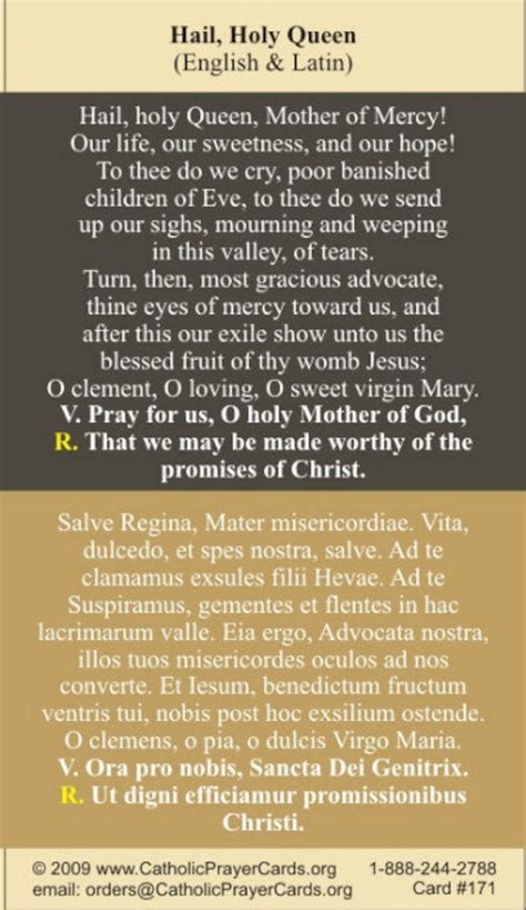 Salve Regina Hail, Holy Queen Latin/english Prayer Card Glossy Salve ...