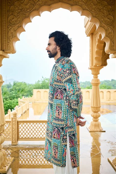 Carnival Kurta for Men | Royal Green Heritage Motif Kurta – Mahavir NX