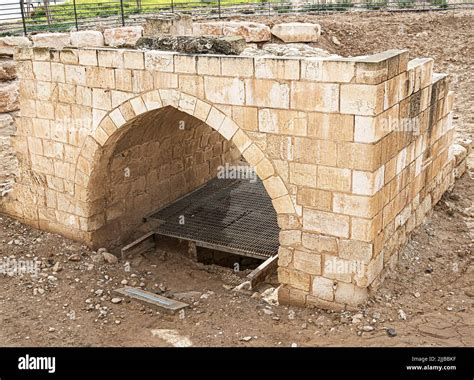 ruins of a mythical Biblical era well in Beer Sheva in Israel with ...