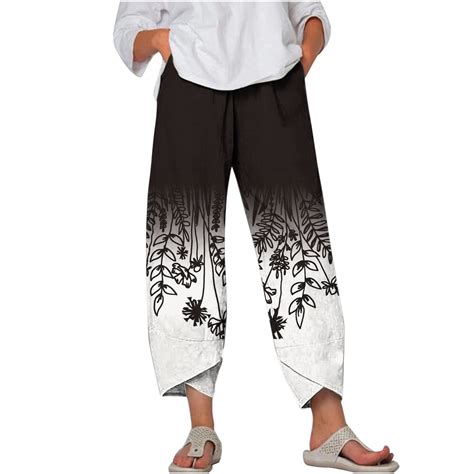 Pxkloy Womens Linen Capris Plus Size,Women's Capri Pants Printed Casual ...