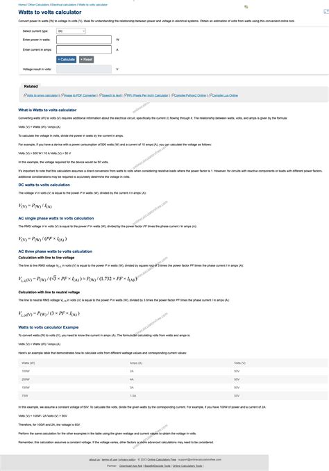 Calculadora de Watts a Voltios | Convierte W a V al Instante ...