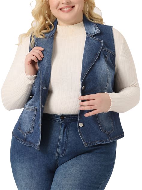 Agnes Orinda Plus Size Denim Vest for Women Sleeveless Lapel Classics ...