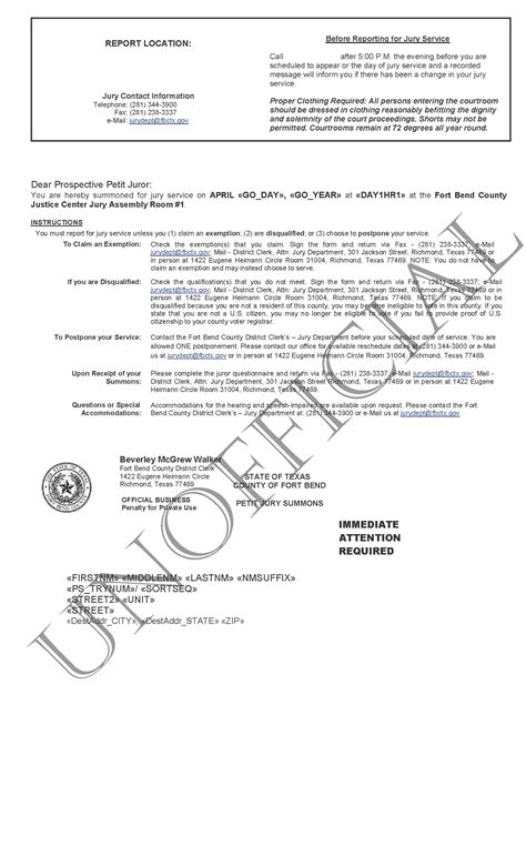 Petit Jury Summons | Fort Bend County