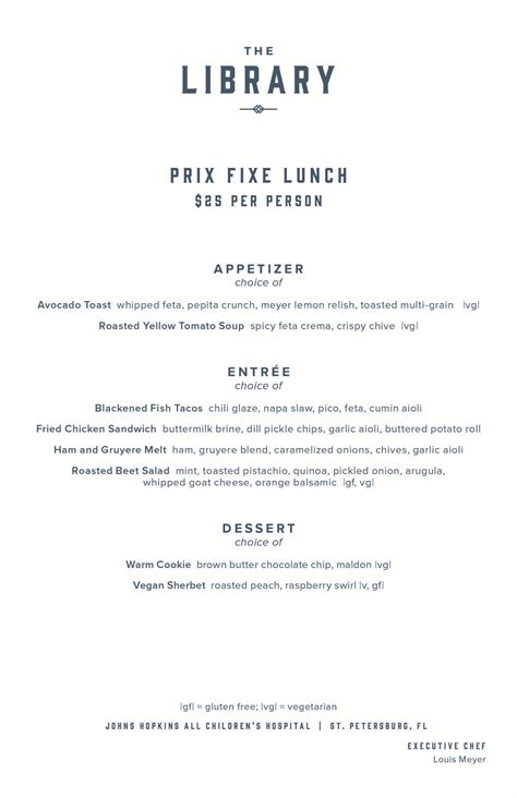 Prix Fixe | The Library Restaurant