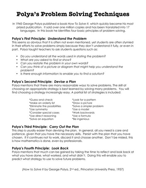 Image result for Polya's Problem Solving Strategies