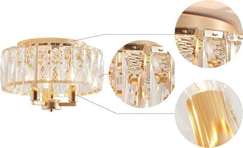 Buy AGV LIGHTING CL002G Crystal Flush Mount Ceiling Light Fixture, E12 ...