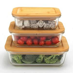 Buy Square Glass Food Storage Containers with Airtight Wooden Lid–Set ...