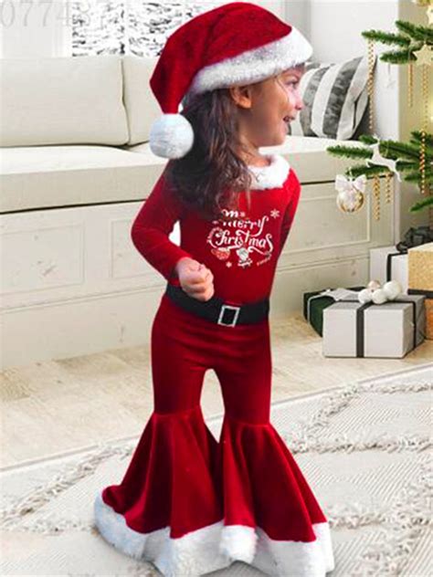 Christmas Kids Girls Clothes 3pcs Outfits Santa Print Long Sleeve ...