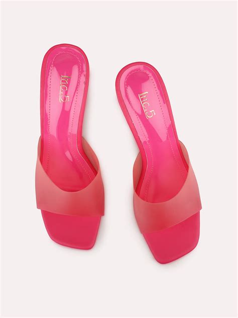 Premium Womens Pink Party Transparent Open Toe Block Heels!!