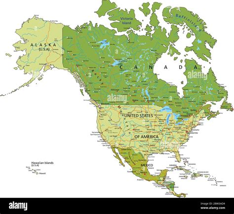 Highly detailed editable political map with separated layers. North and Central America Stock ...