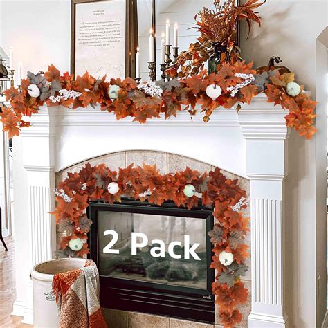 Fall Garland for Mantle Fireplace Outdoor - 2 Pack 5.8Ft Neutral Autumn ...