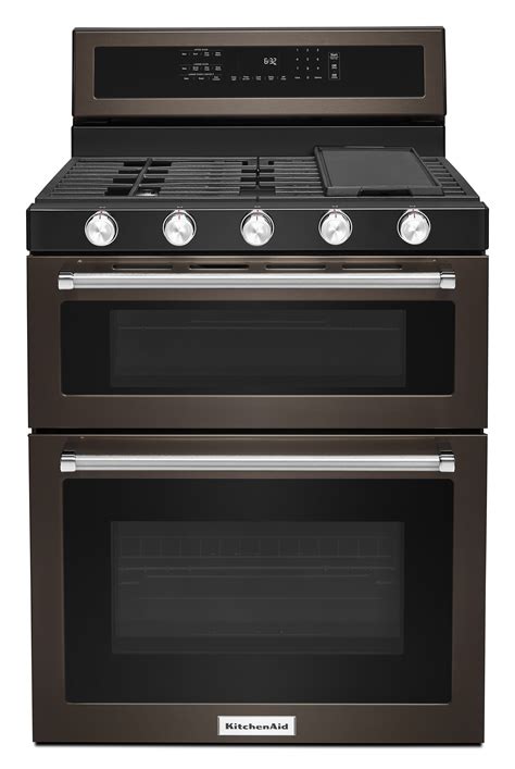 Kitchenaid KFGD500EBS 30-inch 5 Burner Gas Double Oven Convection Range ...
