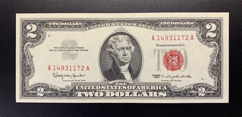 1963 Two Dollar Red Seal United States Note A 14931172 A - Etsy