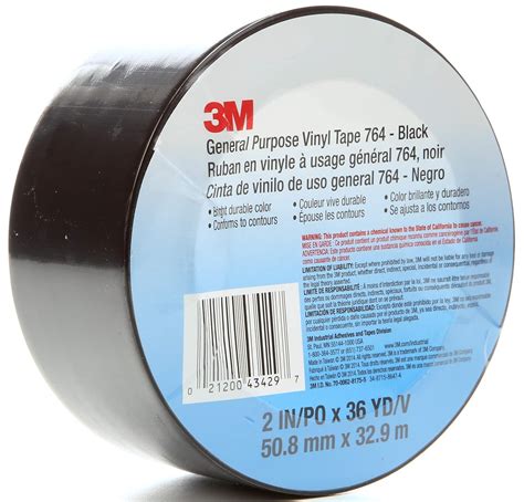 3M 21200434297 764 General Purpose Vinyl Tape, Black, 2 in x 36 yd, 5 ...