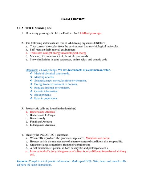 Ap Bio Exam 1 Review Guide Answers - EXAM 1 REVIEW CHAPTER 1: Studying ...