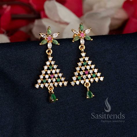 Micro Gold Plated AD Stone Floral Triangular Earrings – Sasitrends