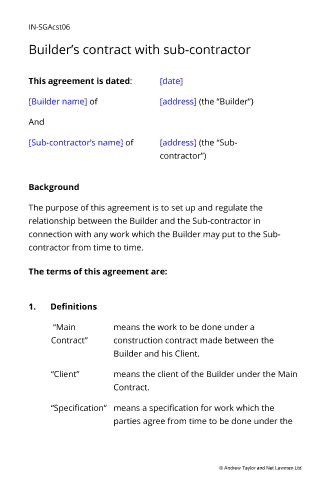 Builders Contract With Sub-Contractor