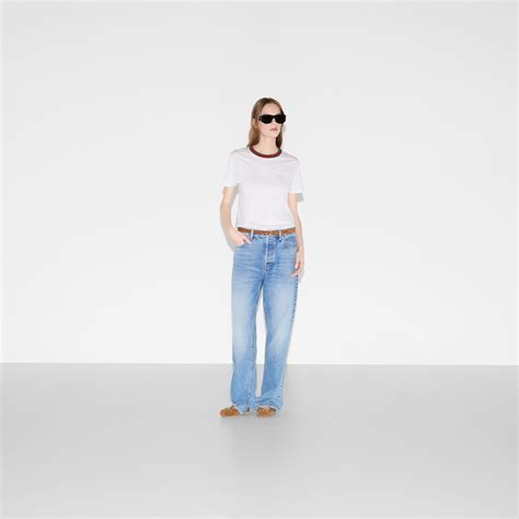 Jersey T-shirt with Web in white | GUCCI® US