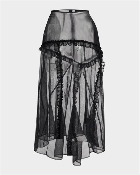 Simone Rocha Ruffle Paneled Sheer Midi Skirt | Neiman Marcus