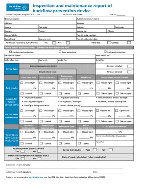 Backflow Prevention Device Inspection Report - Blank Fillable Template ...