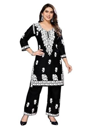 Buy FABMORA Designer Lucknowi Chikankari Embroidered Work Straight ...