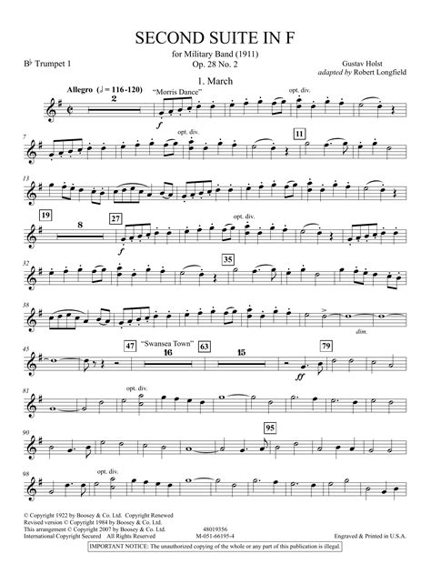 Second Suite in F (arr. Robert Longfield) - Bb Trumpet 1 by Gustav ...