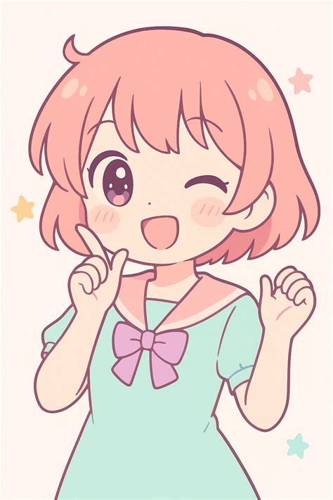 anime girl, cute, playful expression, vibrant colors, short hair ...