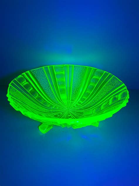 Very Large Rare Uranium Glass Footed Bowl