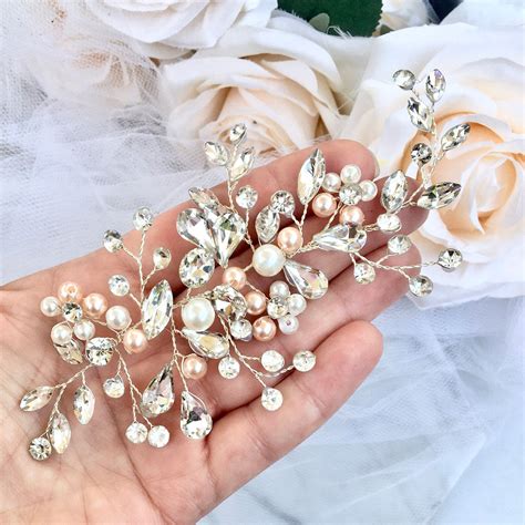 Pink Pearl & Crystal Bridal Hair Accessory – Wedding Piece | ADORA by ...