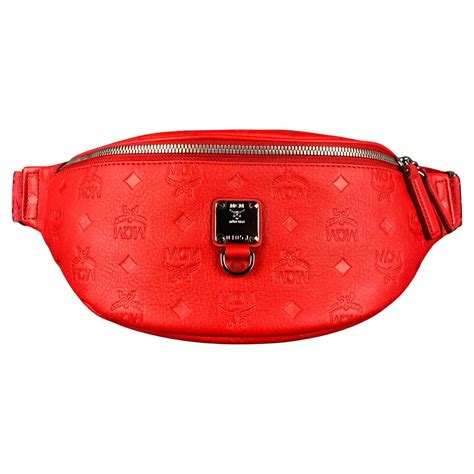 MCM Red Embossed Monogram Leather Belt Bag at 1stDibs | mcm fanny pack ...