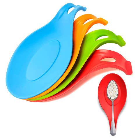 Amazon.com: Silicone Spoon Rest Set Of 4 – Heat Resistant Spoon Rests ...